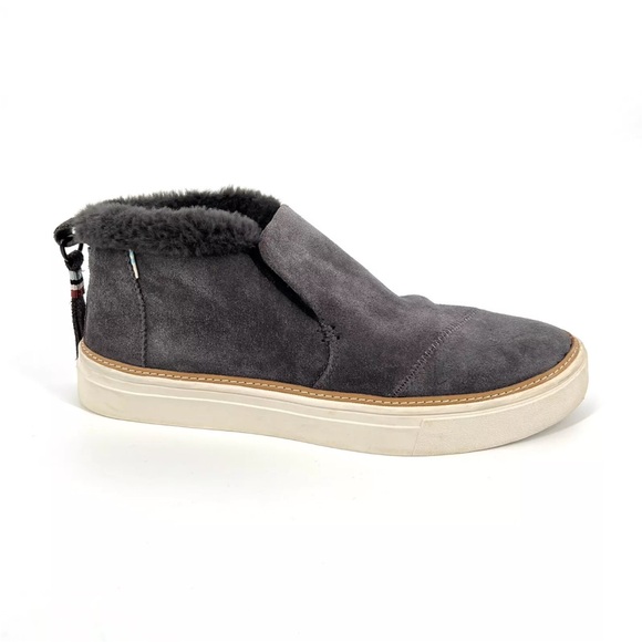 TOMS Paxon Mid-Top Sneakers Womens Size 8 Gray Suede Fuzzy Lined Booties - Picture 1 of 10